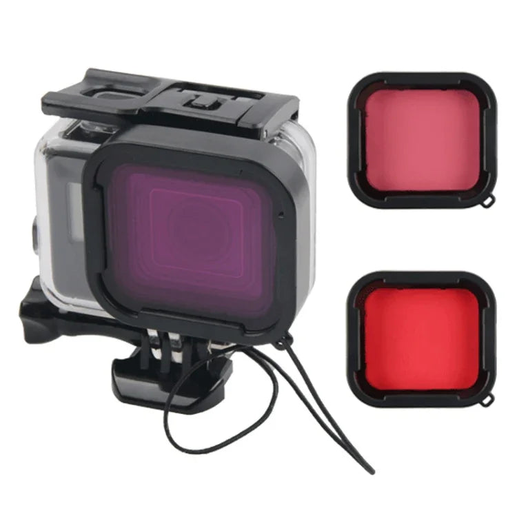 GoPro NEW HERO /HERO6 /5用 45m防水ハウジング保護ケース＋タッチスクリーンバックカバー バックルベーシックマウント＆ネジ付き ＋（パープル、レッド、ピンク）フィルター レンズ取り外し不要 タッチスクリーン＋フィルター（透明）