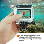 GoPro NEW HERO /HERO6 /5用 45m防水ハウジング保護ケース＋タッチスクリーンバックカバー バックルベーシックマウント＆ネジ付き ＋（パープル、レッド、ピンク）フィルター レンズ取り外し不要 タッチスクリーン＋フィルター（透明）