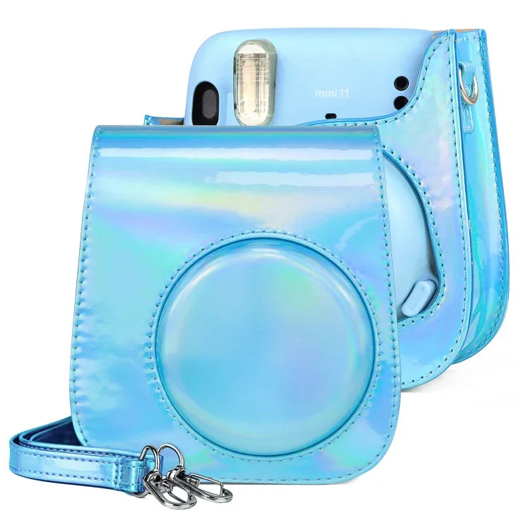 Aurora カラー レザーケース 全身カメラバッグ ショルダーストラップ付き FUJIFILM Instax mini 11 用、ブルー