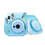 Aurora カラー レザーケース 全身カメラバッグ ショルダーストラップ付き FUJIFILM Instax mini 11 用、ブルー