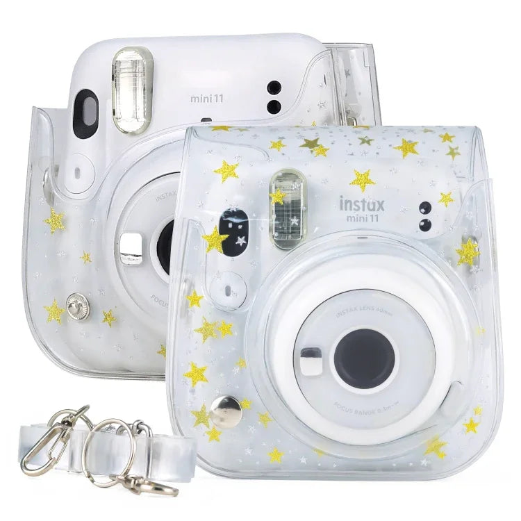 Stars Crystal PVC ハードケース カメラバッグ ショルダーストラップ付き FUJIFILM Instax Mini 11用、透明