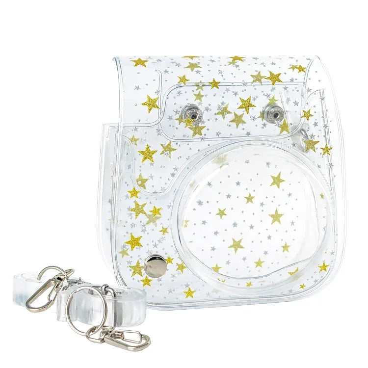 Stars Crystal PVC ハードケース カメラバッグ ショルダーストラップ付き FUJIFILM Instax Mini 11用、透明
