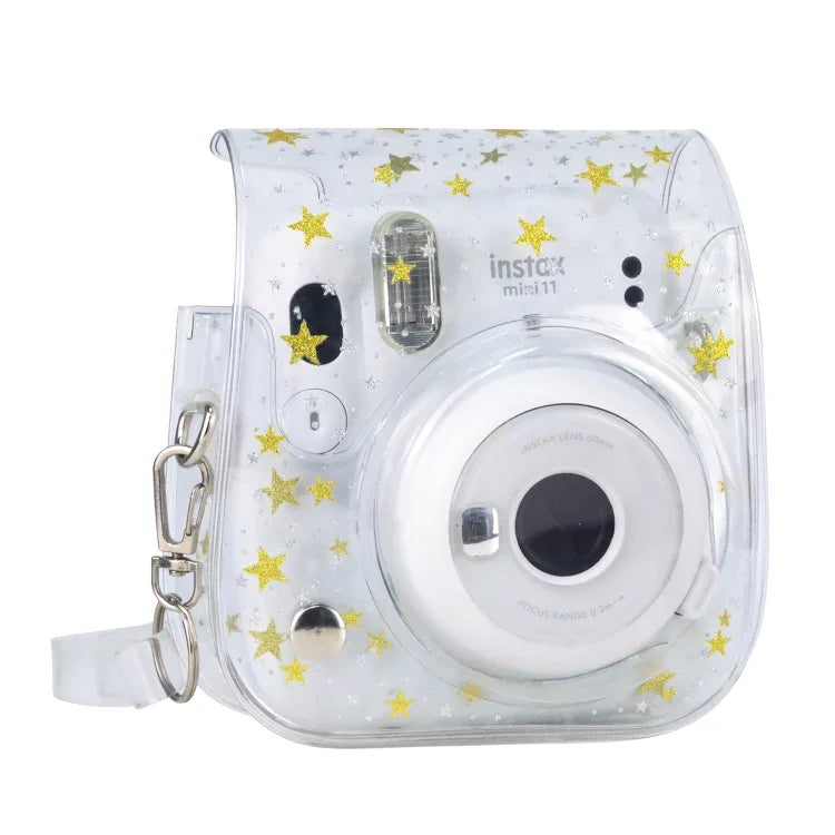 Stars Crystal PVC ハードケース カメラバッグ ショルダーストラップ付き FUJIFILM Instax Mini 11用、透明