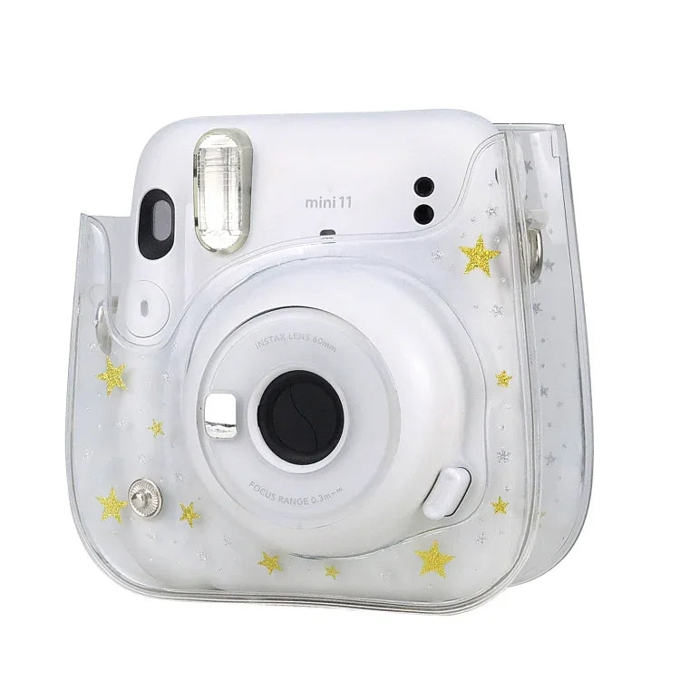 Stars Crystal PVC ハードケース カメラバッグ ショルダーストラップ付き FUJIFILM Instax Mini 11用、透明