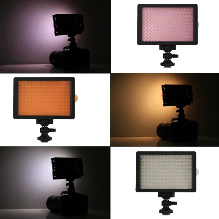 HD-160 ホワイトライト LED ビデオライト カメラ装着用撮影補助光 Canon、Nikon、DSLRカメラ用 3枚フィルタープレート付き、HD-160