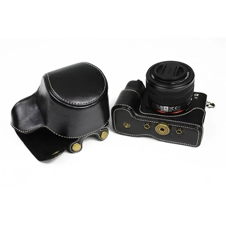 ソニー LCE-7C / Alpha 7C / A7C 28-60mm / 40.5mmレンズ用 フルボディカメラPUレザーケースバッグ、ソニーA7C用