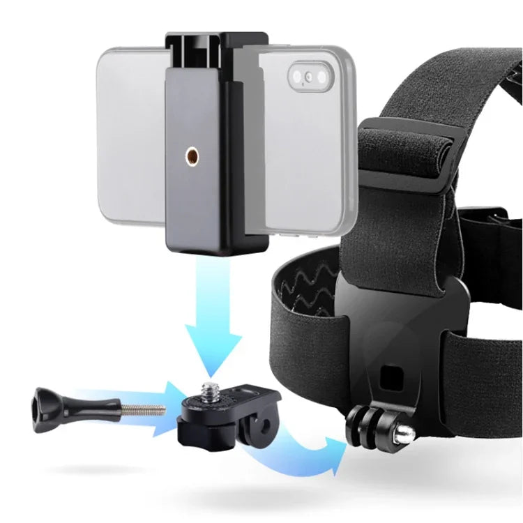 GoPro HERO10 Black / HERO9 Black /8 /7 /6 /5、Xiaoyiおよびその他のアクションカメラ、スマートフォン用伸縮マウントベルト 調節可能ヘッドストラップ 電話クランプ＆ネジ＆S型アダプター付き