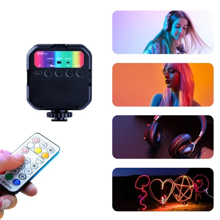 MJ88 ポケット 3000-7000K+RGB フルカラービューティーフィルライト ハンドヘルドカメラ撮影 ストリーマー LEDライト リモコン付き MJ88