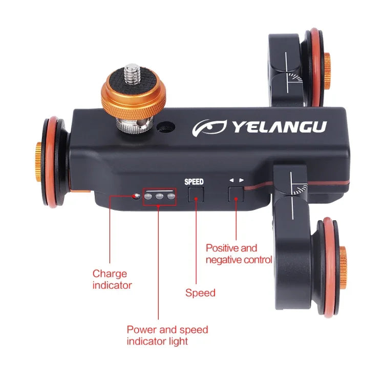 YELANGU L4X カメラホイールドリー II 電動トラックスライダー 3輪ビデオプーリー ローリングドリーリモコン付き DSLR / ホームDVカメラ、GoPro、スマートフォン対応、耐荷重：3kg、L4Xドリーカー ブラック