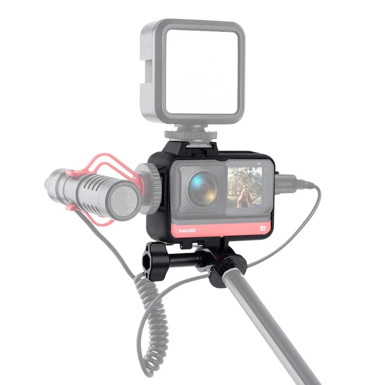 Insta360 One R用プラスチックフレームマウント保護ケースケージ 三脚ベースアダプター＆ロングスクリュー＆コールドシューベース付き、コールドシューフレーム