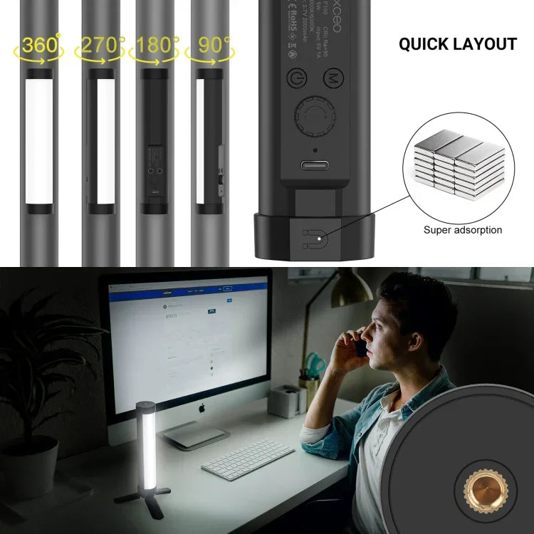 LUXCeO P100 RGBフォトビデオライトスティック ハンドヘルド補助光 リモコン＆グリッドソフトボックス付き、P100＋グリッドソフトボックス