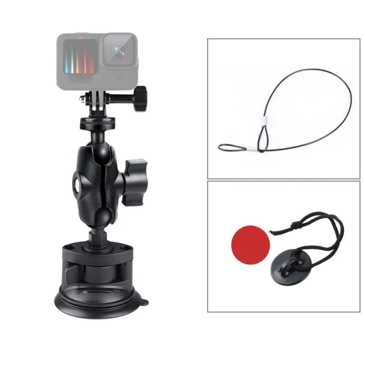 シングル吸盤マウントホルダー 三脚アダプター＆スチールテザー＆安全バックル付き、シングル吸盤
