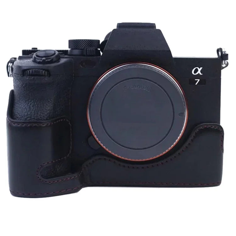 Sony A7 IV用1/4インチネジPUレザーカメラハーフケースベース、Sony A7 IV用