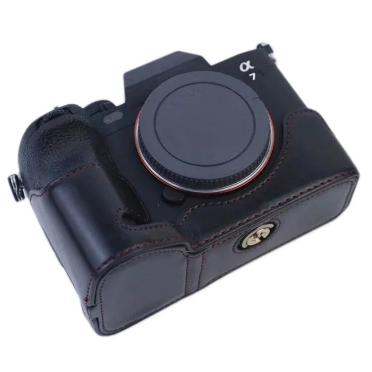 Sony A7 IV用1/4インチネジPUレザーカメラハーフケースベース、Sony A7 IV用