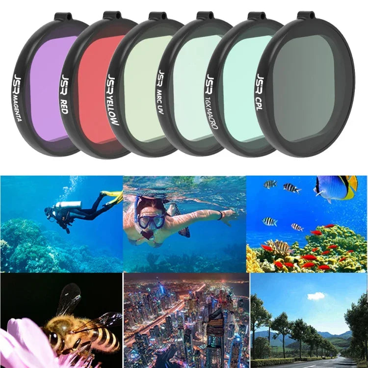 JSR 丸型ハウジング ダイビング用 6-in-1 UV + CPL + 16Xマクロ + 赤 + 黄 + 紫 レンズフィルター GoPro HERO8 Black用、6-in-1レンズ