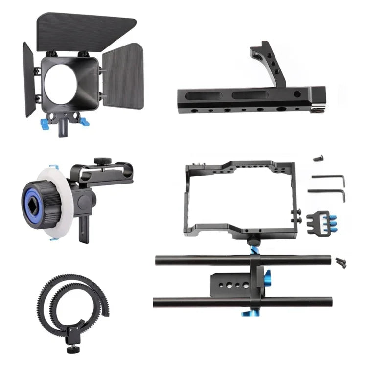 YELANGU YLG1105A ハンドル付きビデオカメラケージ スタビライザーキット マットボックス＆フォローフォーカス付き Panasonic Lumix DMC-GH4＆G7 / Sony A7＆A7S＆A7R＆A7RII＆A7SII用、YLG1105A