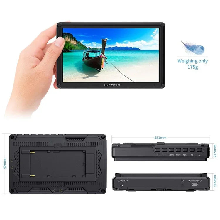 FEELWORLD FW568 V3 6インチ 3D LUT DSLRカメラフィールドモニター、IPS フルHD 1920 x 1152、HDMI 入出力対応 チルトアーム付き