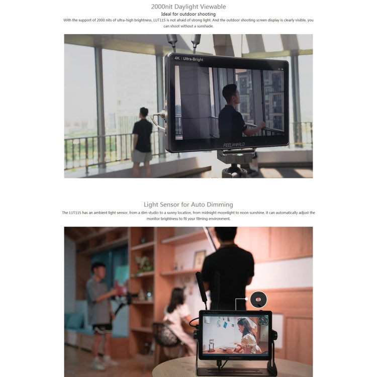 FEELWORLD LUT11S 10.1インチ 超高輝度 2000nit タッチスクリーン DSLRカメラフィールドモニター、3G-SDI 4K HDMI 入出力 1920 x 1200 IPSパネル、LUT11S