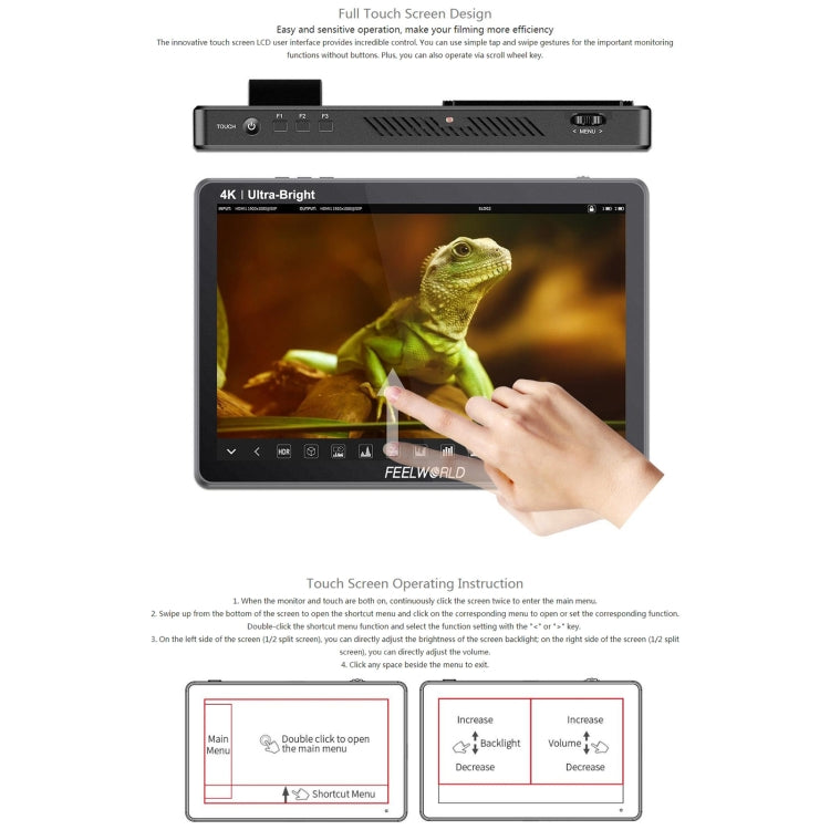 FEELWORLD LUT11S 10.1インチ 超高輝度 2000nit タッチスクリーン DSLRカメラフィールドモニター、3G-SDI 4K HDMI 入出力 1920 x 1200 IPSパネル、LUT11S