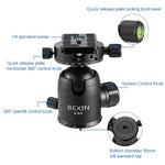 BEXIN RC294 ポータブル折りたたみカーボンファイバーカメラ三脚 K44パノラマボールヘッド付き、RC294+K44