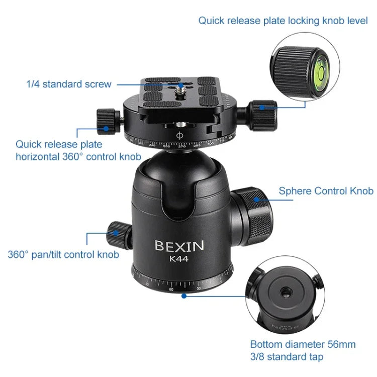 BEXIN RC334 ポータブル折りたたみカーボンファイバーカメラ三脚, RC334