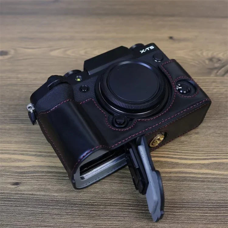 FUJIFILM X-T5用 1/4インチネジ PUレザーカメラハーフケースベース, FUJIFILM X-T5用