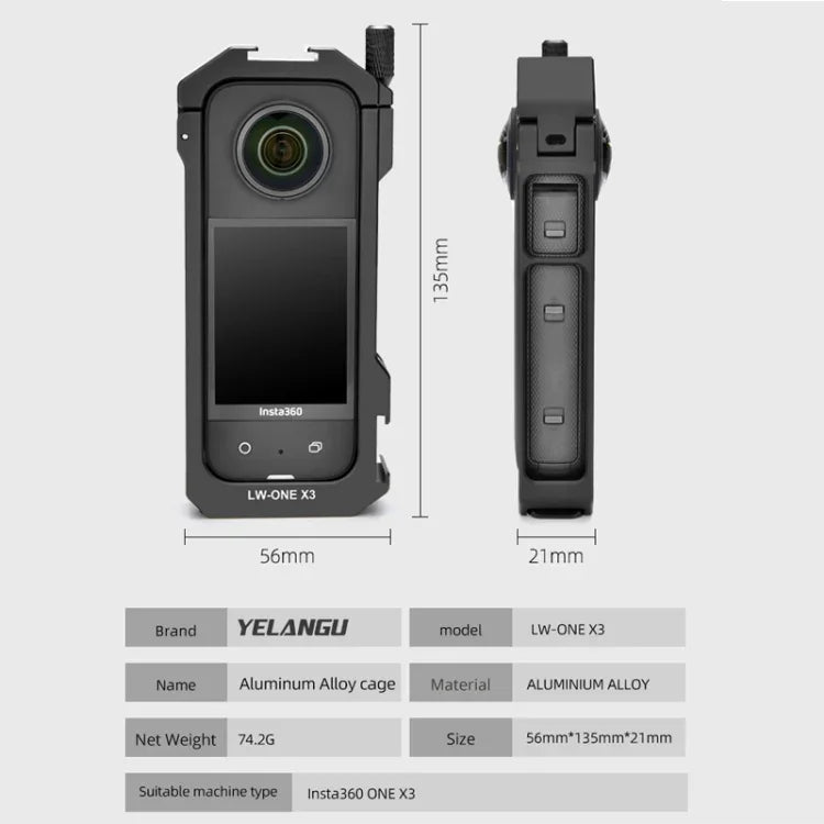 Insta360 X3 YELANGU LW-ONE X3 メタルケージ拡張フレームケース、LW-ONE X3対応
