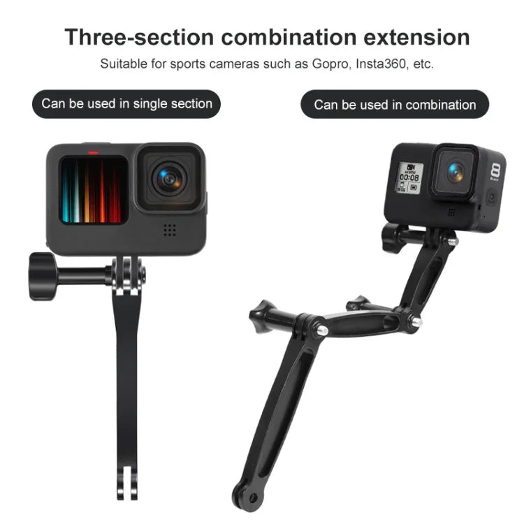 3-in-1 ジョイントアルミ延長アームグリップエクステンダー GoPro, Insta360, DJI他アクションカメラ用, 3-in-1