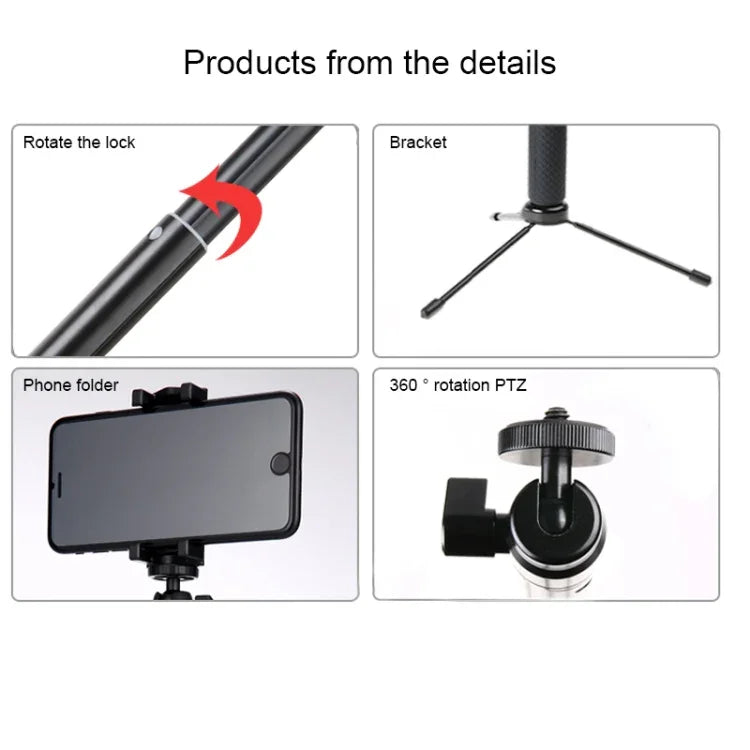 30-93cm グリップ折りたたみ式三脚ホルダー 多機能セルフィースティックモノポッド GoPro, Insta360, DJI他アクションカメラ・スマホ用, 長さ: 30-93cm