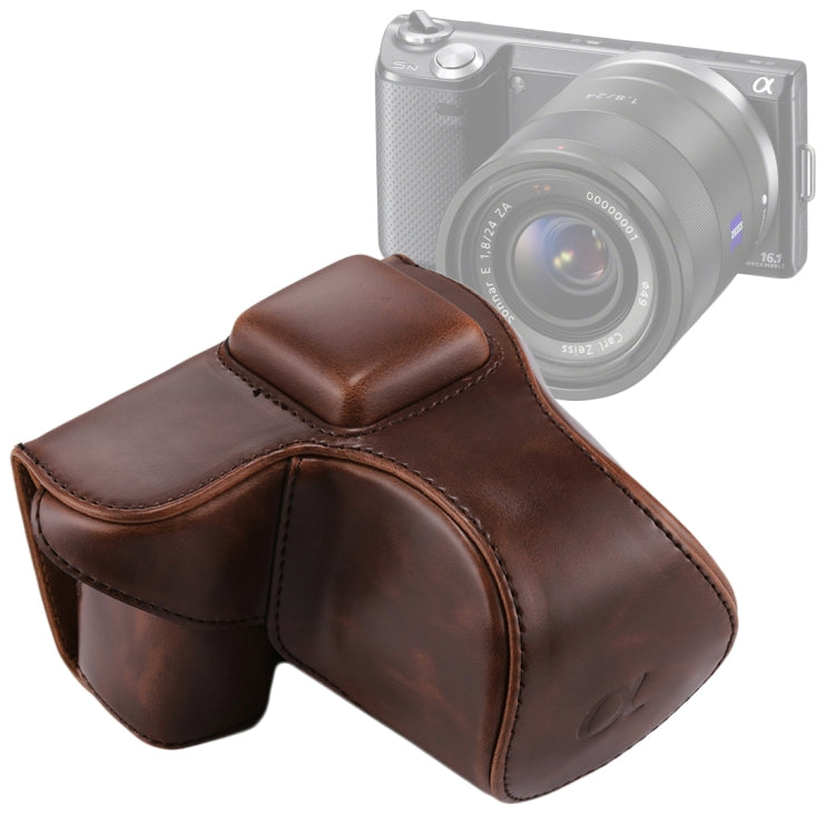 Sony NEX 5N / 5R / 5T（16-50mm / 18-55mmレンズ）用ストラップ付きフルボディカメラPUレザーケースバッグ、Sony NEX 5N用