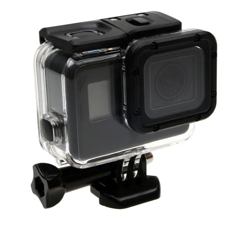 GoPro HERO6 /5 用 30m防水ハウジング保護ケース + バックカバー（ホロータイプ）＋バックル付きベーシックマウント＆ネジ、レンズ分解不要(GP413)、ハウジングケース＋バックカバー