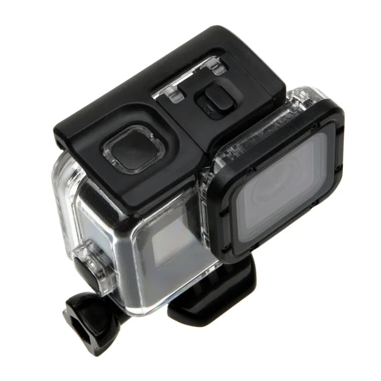 GoPro HERO6 /5 用 30m防水ハウジング保護ケース + バックカバー（ホロータイプ）＋バックル付きベーシックマウント＆ネジ、レンズ分解不要(GP413)、ハウジングケース＋バックカバー