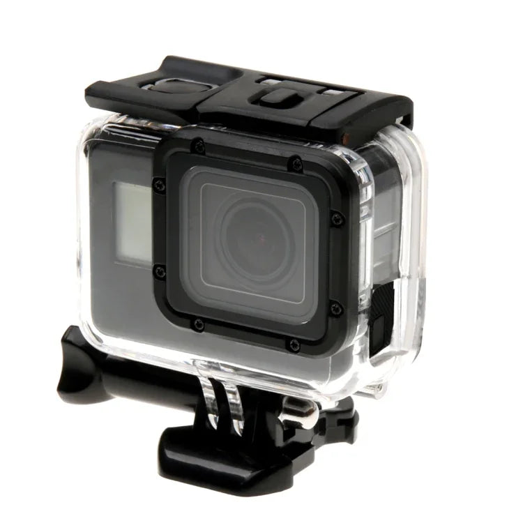 GoPro HERO6/5用 スケルトンハウジング保護ケース + バックカバー（空洞） バックル付きベーシックマウント＆ネジ レンズ分解不要、空洞バックカバー