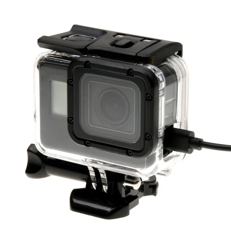 GoPro HERO6/5用 スケルトンハウジング保護ケース + バックカバー（空洞） バックル付きベーシックマウント＆ネジ レンズ分解不要、空洞バックカバー