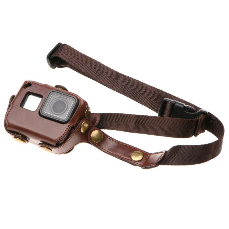GoPro HERO7 Black /6 /5 用 PUレザー ハウジングケース ネックストラップ＆ボタン付き、PUレザー（ブラウン）、PUレザー（コーヒー）、PUレザー（ブラック）