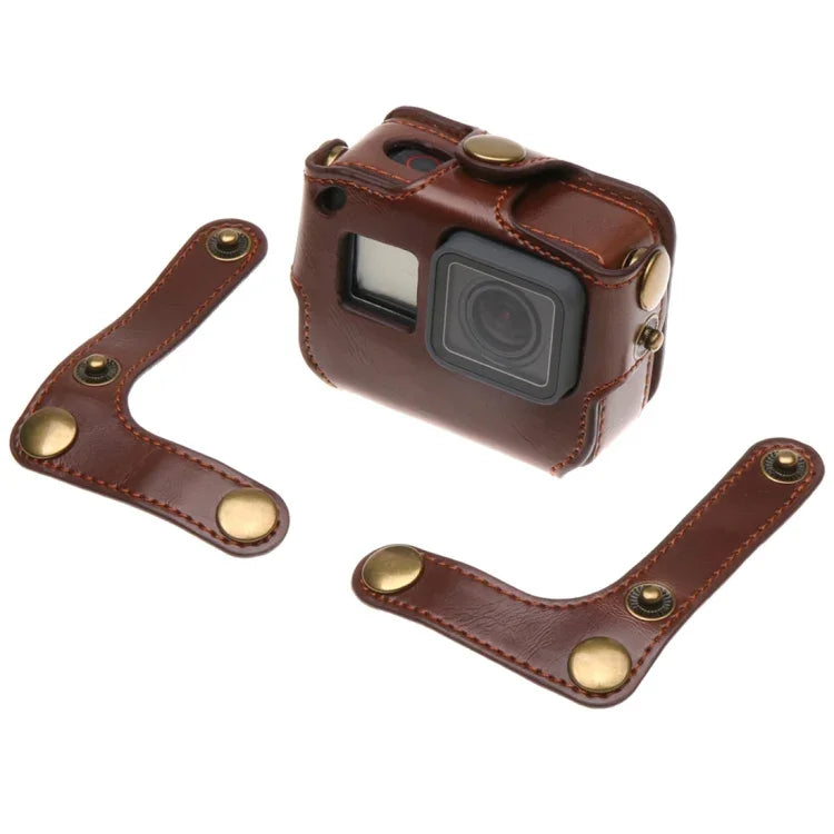GoPro HERO7 Black /6 /5 用 PUレザー ハウジングケース ネックストラップ＆ボタン付き、PUレザー（ブラウン）、PUレザー（コーヒー）、PUレザー（ブラック）