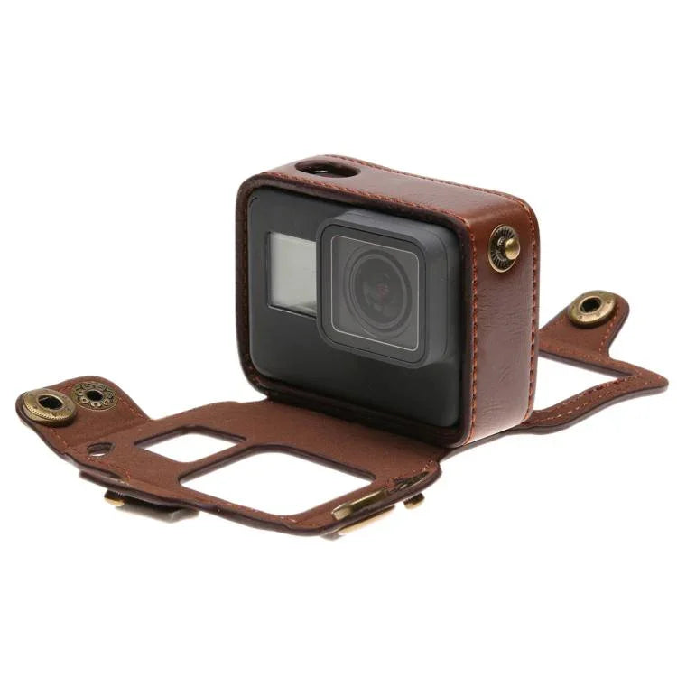 GoPro HERO7 Black /6 /5 用 PUレザー ハウジングケース ネックストラップ＆ボタン付き、PUレザー（ブラウン）、PUレザー（コーヒー）、PUレザー（ブラック）
