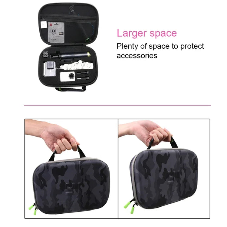 迷彩柄 EVA 衝撃吸収 防水 ポータブルケース GoPro、Insta360、DJI 他アクションカメラアクセサリー用, サイズ: 27cm x 19cm x 7cm