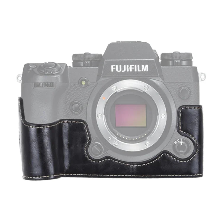 FUJIFILM X-H1用1/4インチネジ PUレザー カメラハーフケースベース、FUJIFILM X-H1用、FUJIFILM XH1用
