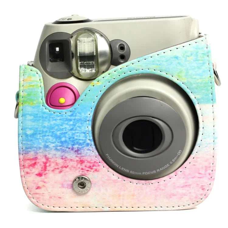 FUJIFILM Instax Mini 7S / 7Cカメラ用虹色油絵柄PUレザー保護カメラケースバッグ、虹色油絵