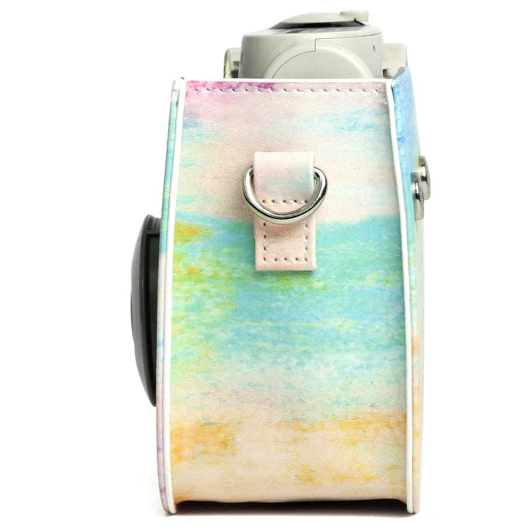 FUJIFILM Instax Mini 7S / 7Cカメラ用虹色油絵柄PUレザー保護カメラケースバッグ、虹色油絵