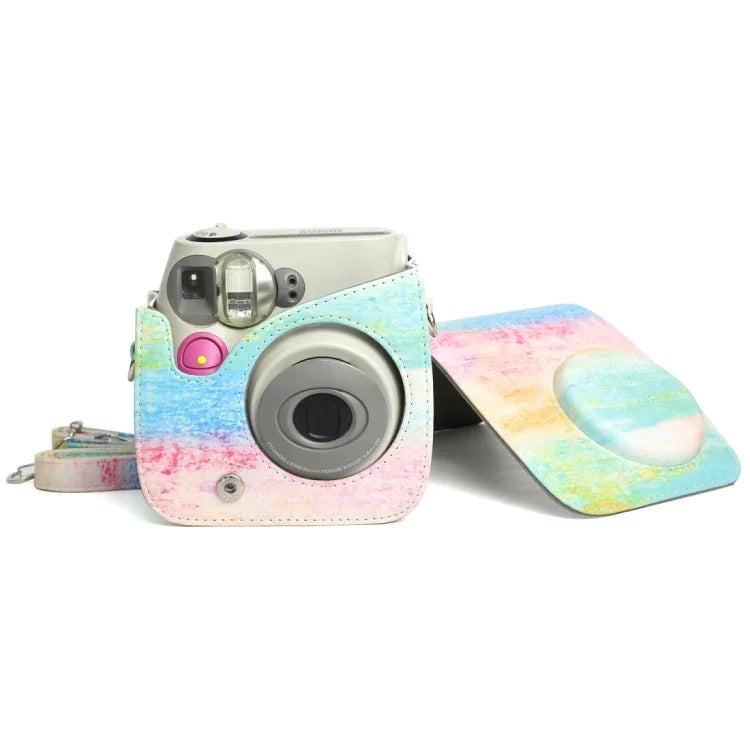 FUJIFILM Instax Mini 7S / 7Cカメラ用虹色油絵柄PUレザー保護カメラケースバッグ、虹色油絵