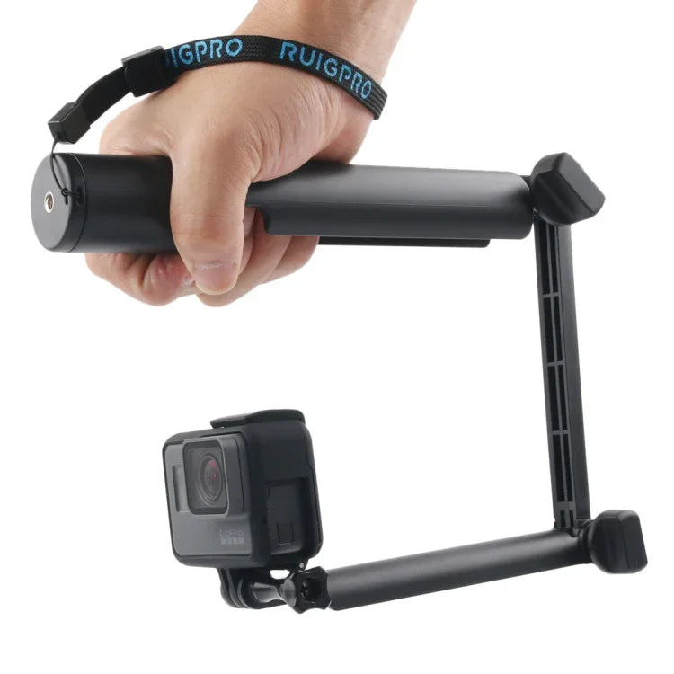 3ウェイ モノポッド + マジックマウント セルフィースティック for GoPro、Insta360、DJI 他アクションカメラ、長さ：24.5-63cm、長さ：24.5-63cm（ブラック）