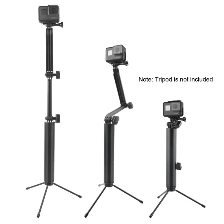 3ウェイ モノポッド + マジックマウント セルフィースティック for GoPro、Insta360、DJI 他アクションカメラ、長さ：24.5-63cm、長さ：24.5-63cm（ブラック）