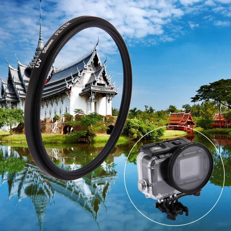 GoPro HERO7 Black/6/5用 58mm 3-in-1 ラウンドサークル UVレンズフィルター キャップ付き、58mm UVレンズ