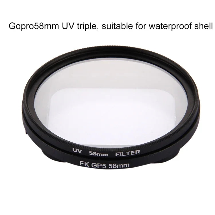 GoPro HERO7 Black/6/5用 58mm 3-in-1 ラウンドサークル UVレンズフィルター キャップ付き、58mm UVレンズ