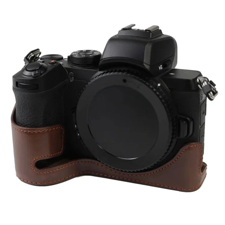 1/4インチネジ PUレザー カメラハーフケースベース Nikon Z50用、Nikon Z50用