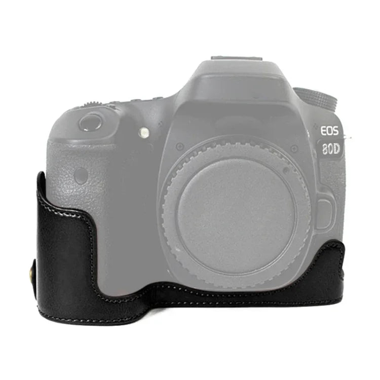 1/4インチネジ PUレザー カメラハーフケースベース Canon EOS 80D / 70D用、Canon EOS 80D用