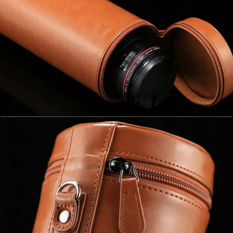 超大型レンズケース ジッパー付きPUレザーポーチ DSLRカメラレンズ用 サイズ：24.5*10.5*10.5cm 24.5 x 10.5cm（ブラウン） 24.5 x 10.5cm（コーヒー） 24.5 x 10.5cm（ブラック）
