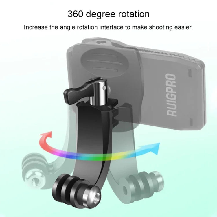 RUIGPRO 360度回転 J型バックパック Recマウントクリップクランプマウント GoPro HERO9 Black / HERO8 Black / HERO7 / 6 / 5、DJI Osmo Action、Xiaoyiおよびその他のアクションカメラ対応